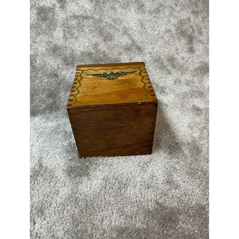 Vintage, Wood‎ Box/Canister Brass Eagle Emblem Dovetail Joints Kitchen